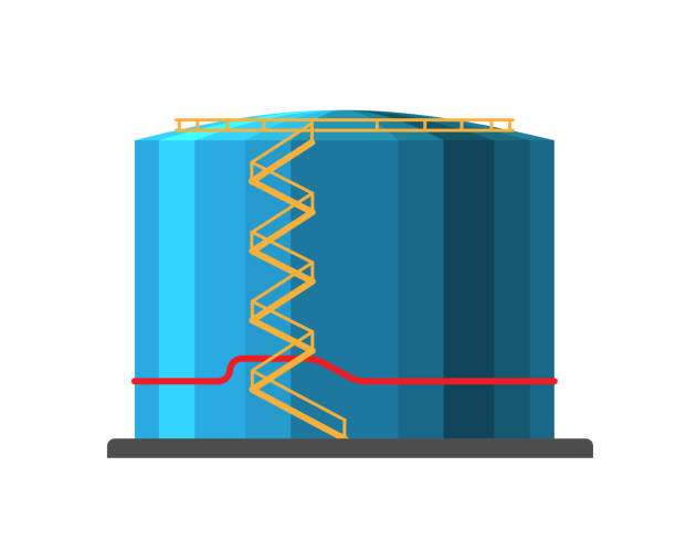 Oil barrel capacity tank vector. Oil drum container liquid cask storage object. Rows of steel barrel capacity tank vector. Natural production station extracting cartoon old beverage box. north sea oil and gas stock illustrations