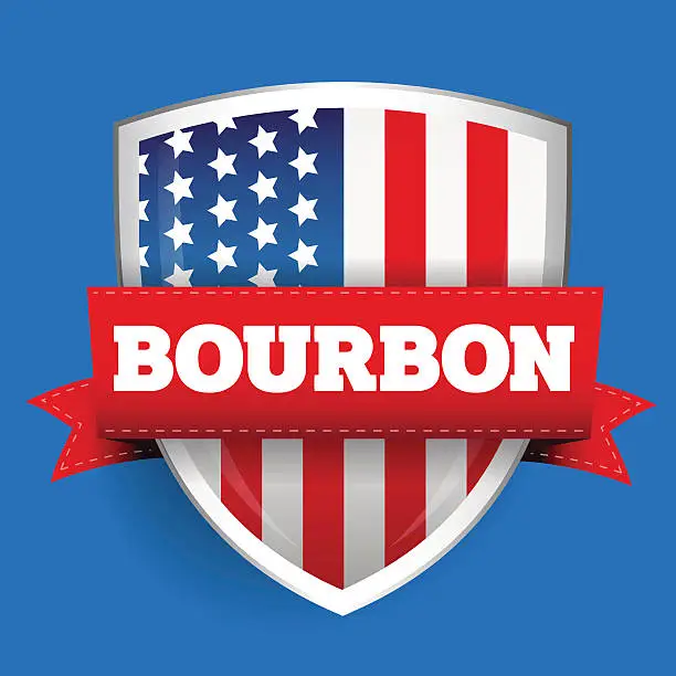 Vector illustration of Bourbon ribbon on USA flag shield