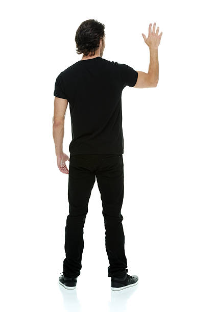 istock Rear view of man waving hand 637697786