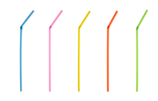 Multi colored drinking straws isolated on white