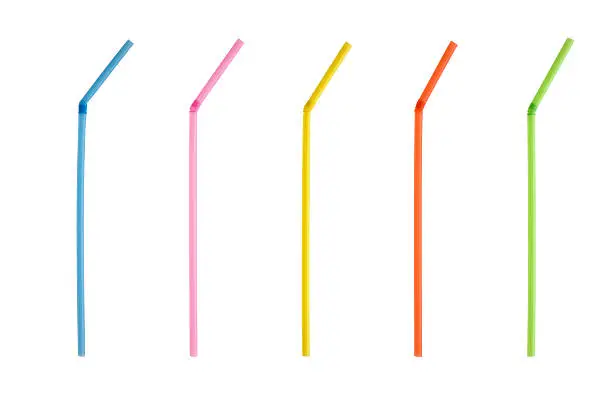 Multi colored drinking straws isolated on white