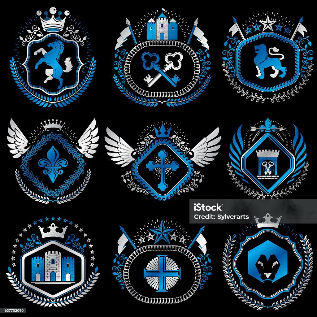 Old Emblem Example Set Of Old Style Heraldry Vector Emblems Vintage Illustrations Stock ...