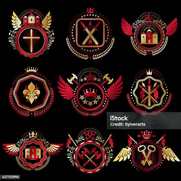 Sample Set Emblems Set Of Vector Vintage Emblems Created With Decorative Elements Stock ...