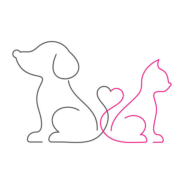 ilustraciones, imágenes clip art, dibujos animados e iconos de stock de encantadores iconos de línea delgada de gato y perro - dog sitting