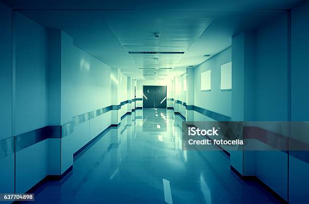 Hall Of Deep Hospital Stock Photo - Download Image Now - Hospital, Corridor, Building Exterior