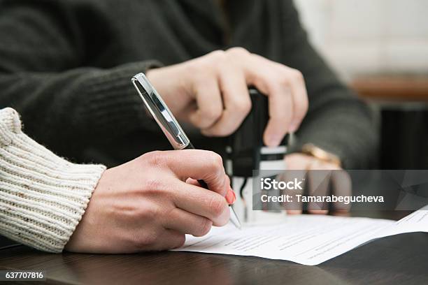 Signing Contract Stock Photo - Download Image Now - Intellectual Property, Notary, Shorthand