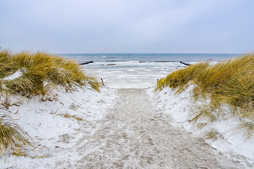 Snowy winter day at the Baltic Sea Beach