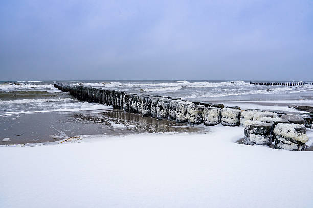 Snowy winter day at the Baltic Sea Beach