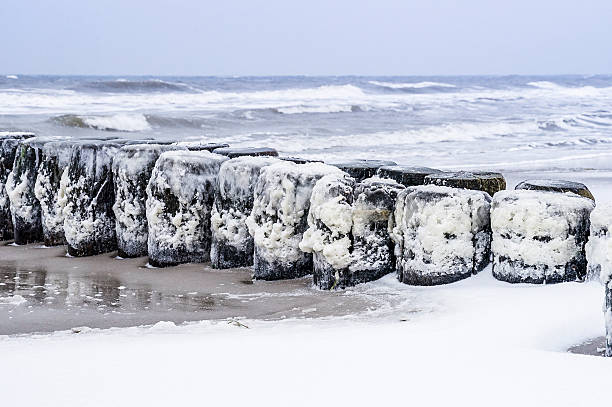 Snowy winter day at the Baltic Sea Beach