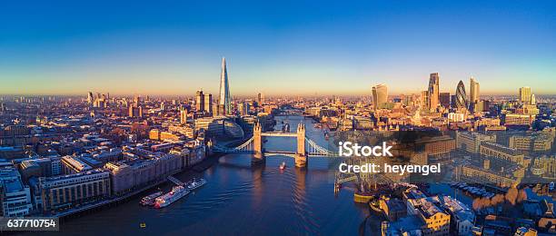 Aerial View Of London And The River Thames Stock Photo - Download Image Now - London - England, Urban Skyline, UK