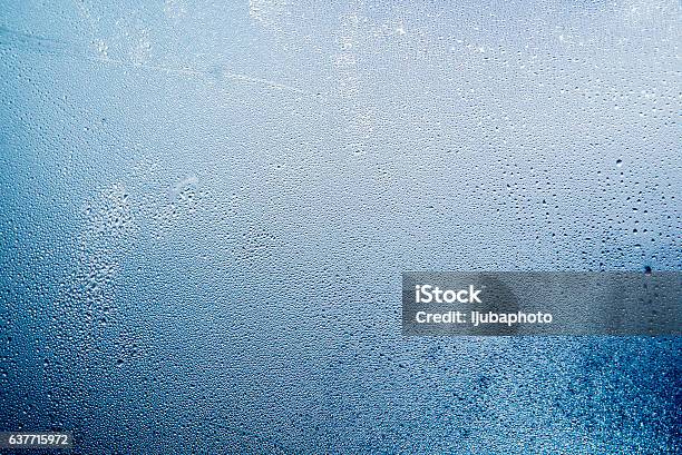Natural Water Drops On Glass Winter Condensation Stock Photo - Download Image Now - Glass - Material, Condensation, Window