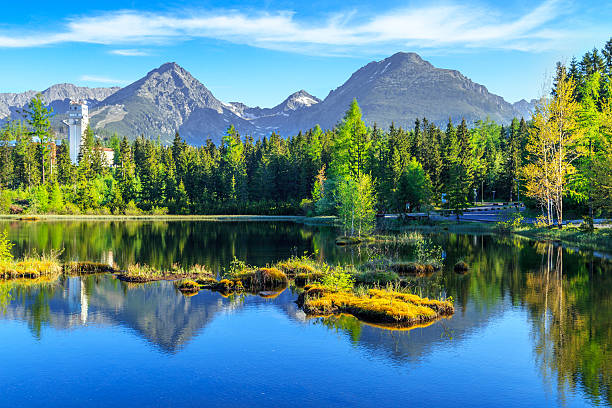 Mountain lake in National Park High Tatra, Slovakia, Europe Mountain lake Strbske pleso in National Park High Tatra, Slovakia, Europe tatra tourists stock pictures, royalty-free photos & images