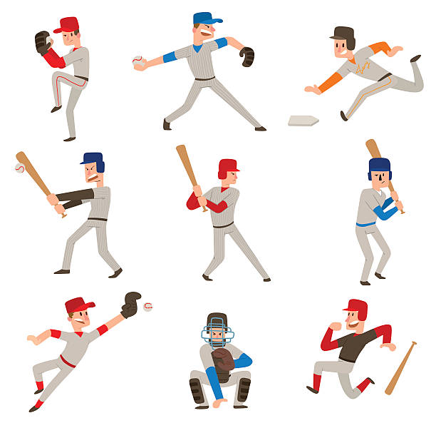 Baseball player vector icon. Baseball player vector silhouette. Isolated batter winning catcher icon. Hitting success game male illustration. Swinging american male sport ball. baseball batter swinging stock illustrations