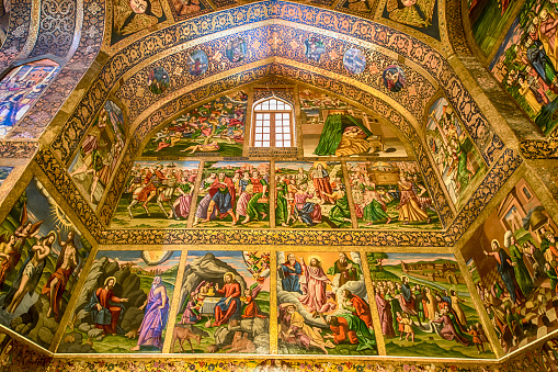 Interior decor (frescos) Vank Cathedral or Holy Savior Cathedral  of the Armenian Apostolic Church (this is the national church of the Armenian people, it is part of the Oriental Orthodoxy and is one of the most ancient Christian communities). Location: Isfahan, Iran. 