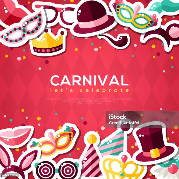 Carnival Banner With Flat Sticker Icons Stock Illustration - Download Image Now - Vector, Backgrounds, Photo Booth