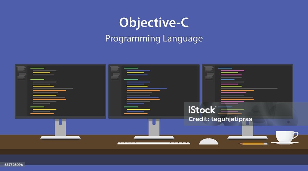 Illustration Of Objectivec Programming Language Code Displayed On Three ...