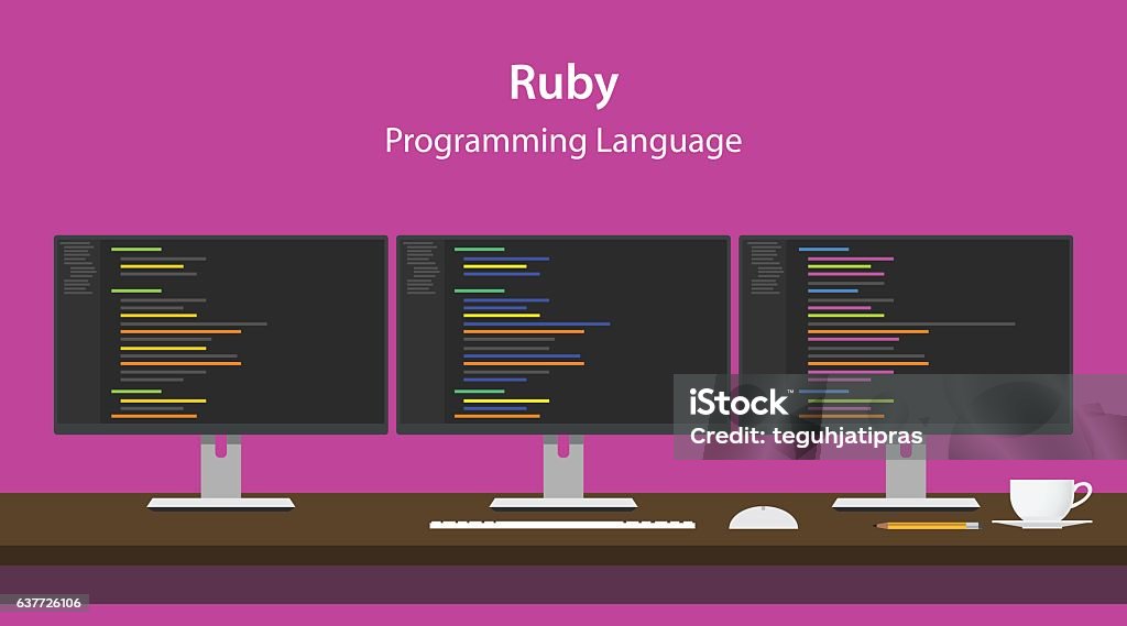 Illustration Of Ruby Programming Language Code Displayed On Three ...