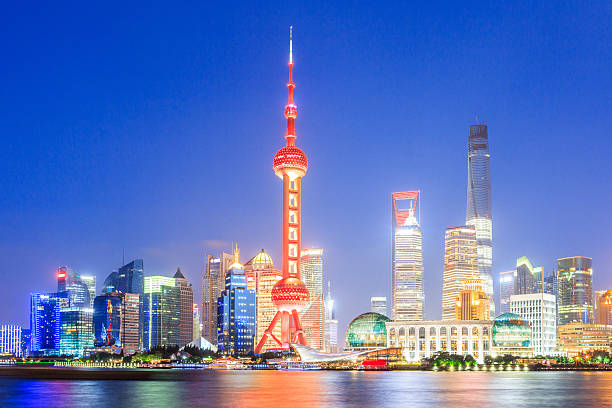 istock Beautiful Shanghai skyline at night,modern urban background 637726442