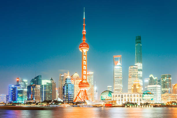 istock Beautiful Shanghai skyline at night,modern urban background 637727168
