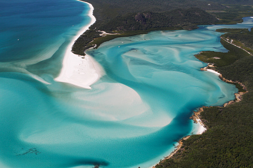 Hill Inlet, Whitsunday Island at the tip of Whitehaven Beach, Queensland, Australia. Aerial View