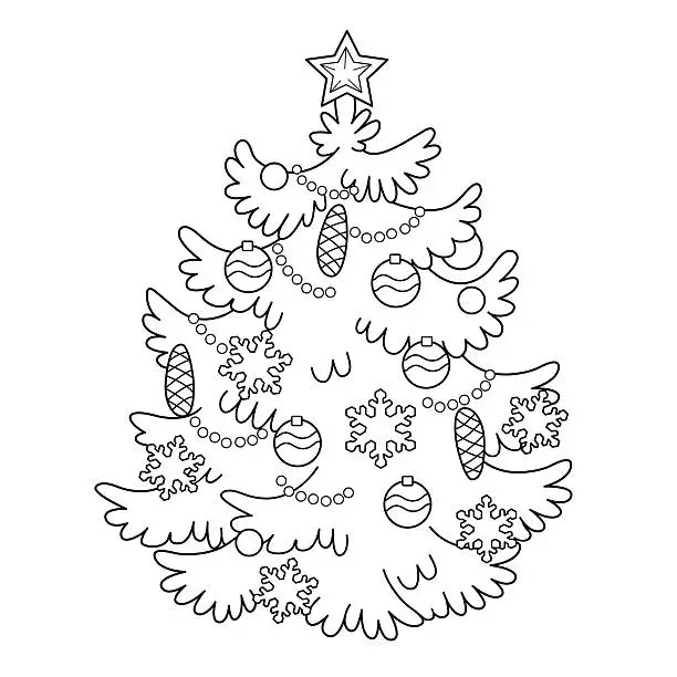 Vector illustration of Coloring Page Outline Of cartoon Christmas tree with ornaments