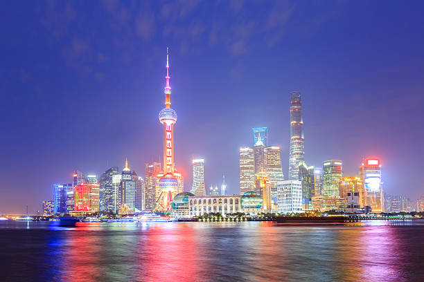 istock Beautiful Shanghai skyline at night,modern urban background 637729900