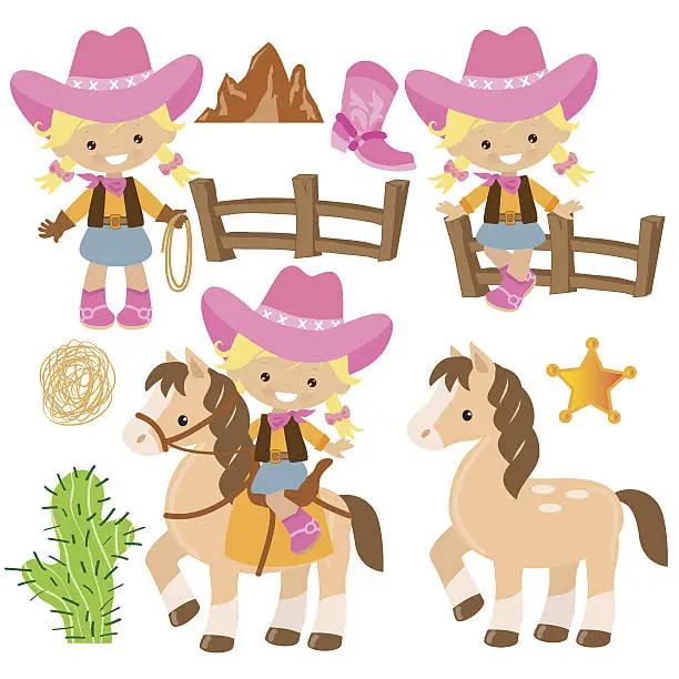 Vector illustration of Cowgirl vector cartoon illustration