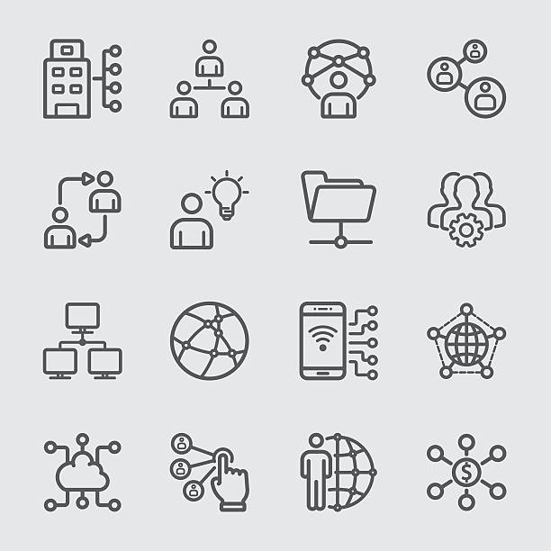 illustrations, cliparts, dessins animés et icônes de icône de la ligne de technologie d’entreprise et de réseau - network icon