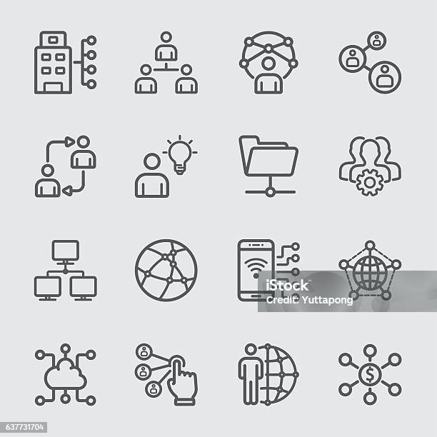 Business And Network Technology Line Icon Stock Illustration - Download Image Now - Icon Symbol, Sharing, Connection