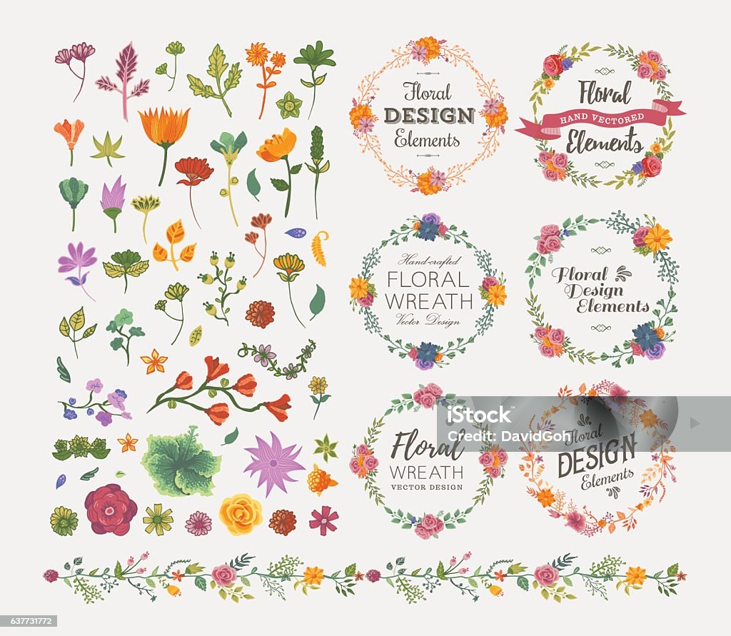 Floral Design Elements A set of floral design elements, perfect for wedding invitations, greeting cards and other seasonal collaterals. EPS 10 file, layered & grouped. Flower stock vector