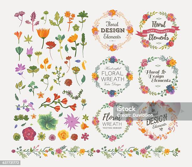 Floral Design Elements Stock Illustration - Download Image Now - Flower, Border - Frame, Wreath