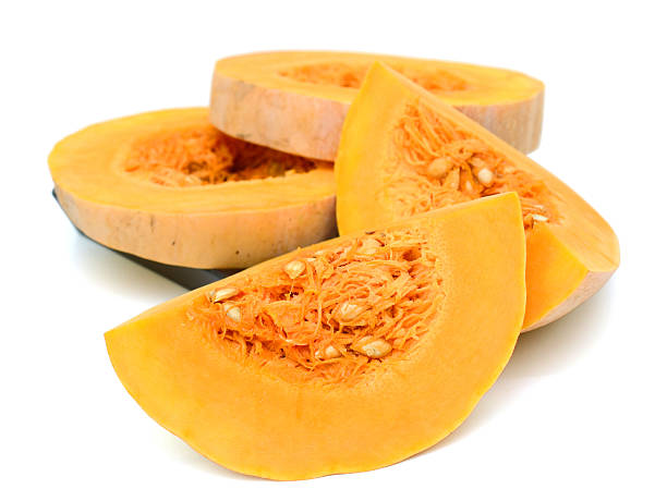 istock Sliced pumpkin isolated on white background 637731798