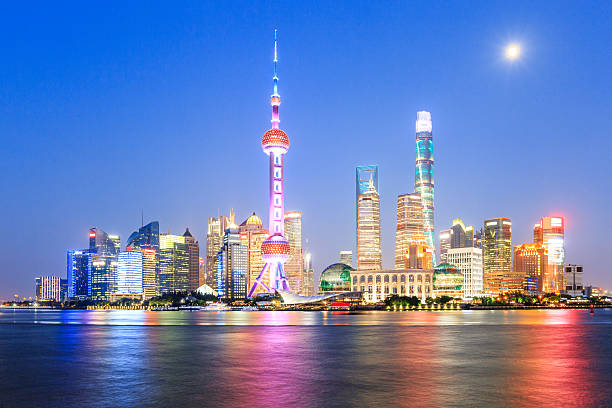 istock Beautiful Shanghai skyline at night,modern urban background 637732156