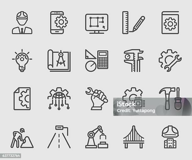 Engineering Line Icon Stock Illustration - Download Image Now - Icon Symbol, Engineer, Construction Industry