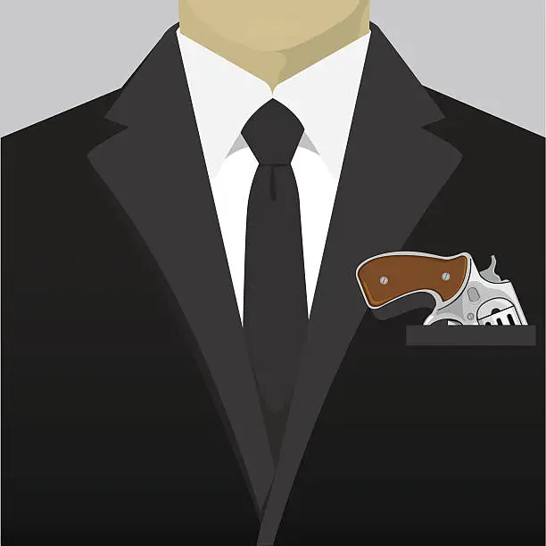 Vector illustration of Gun in pocket suit businessman