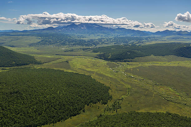 istock Kronotsky Nature Reserve on Kamchatka Peninsula. View from helicopter. 637736574