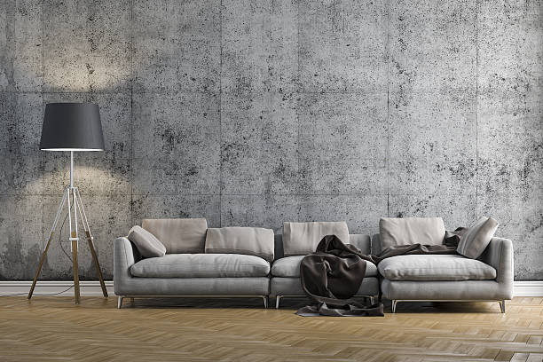 3d render of beautiful interior with couch and floor lamp