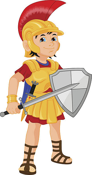 ilustrações de stock, clip art, desenhos animados e ícones de mulher knight rapaz - medieval knight helmet suit of armor