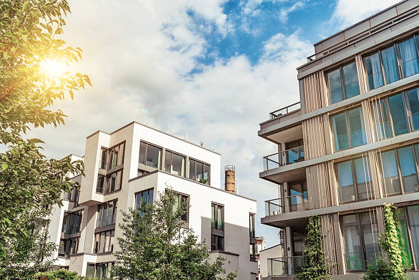 modern cubic residential architecture in berlin with sunshine