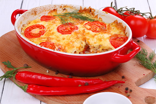 Casserole with minced meat, vegetables and cheese