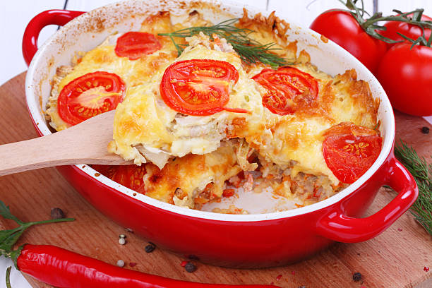 Casserole with minced meat, vegetables and cheese