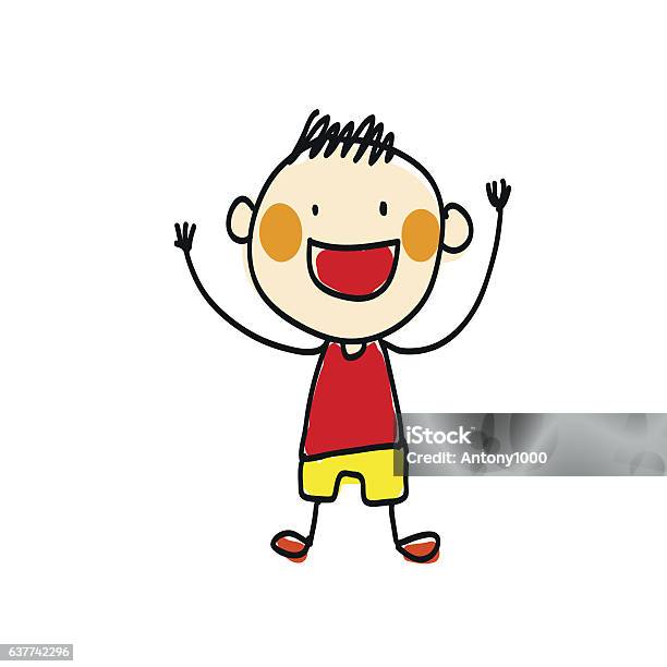 The Boy In The Yellow Shorts Stock Illustration - Download Image Now - Arts Culture and Entertainment, Baby - Human Age, Blue