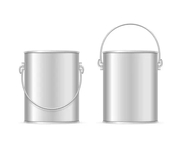 Vector illustration of Steel Can Bucket Set. Vector