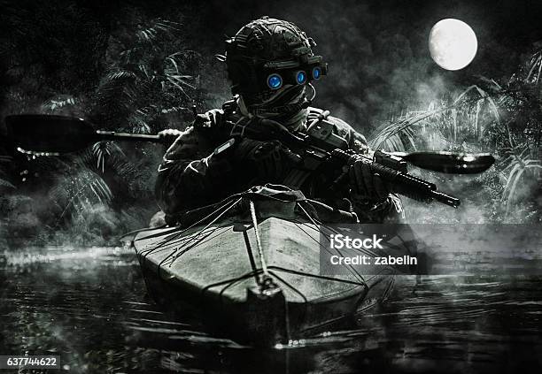 Special Forces Operators With Night Vision Goggles Stock Photo - Download Image Now - Special Forces, Kayak, Armed Forces