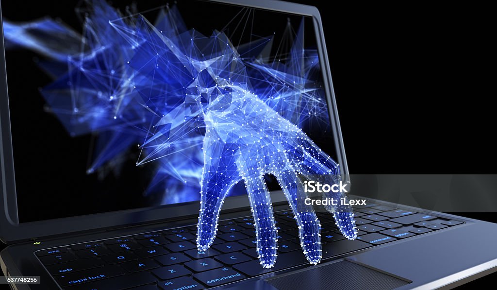 Stealing personal data through a laptop concept Stealing personal data through a laptop concept for computer hacker, network security and electronic banking security Internet Stock Photo