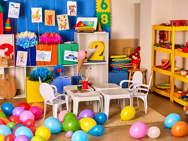 istock Kindergarten interior decoration child picture on wall. 637749602