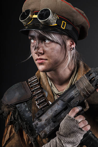 istock Post apocalypse female survivor 637749976