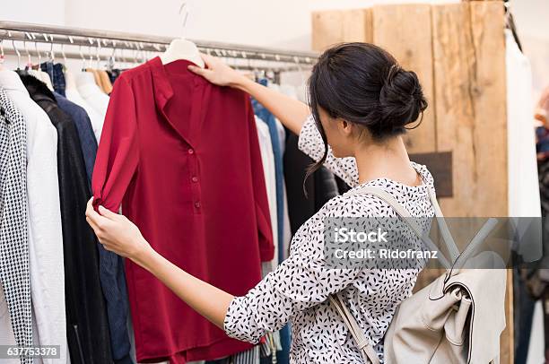 Woman At Clothing Store Stock Photo - Download Image Now - Clothing, Silk, Women
