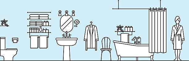 ilustraciones, imágenes clip art, dibujos animados e iconos de stock de el baño  - women bathtub bathroom water