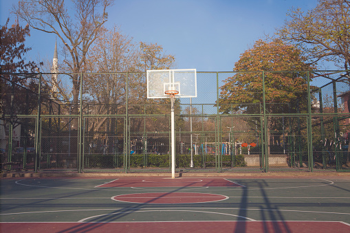 Flooring, Playground,  Public Park,Basketball Hoop, Fence